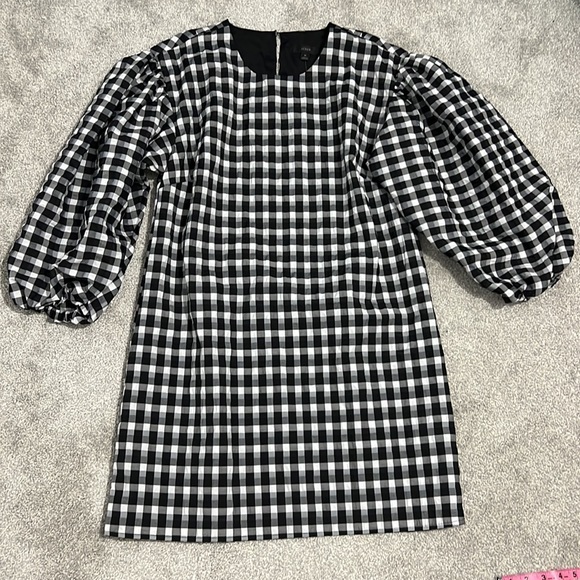 J. Crew Puff Sleeve Mini Dress in Textured Plaid Medium NWT - Picture 3 of 16